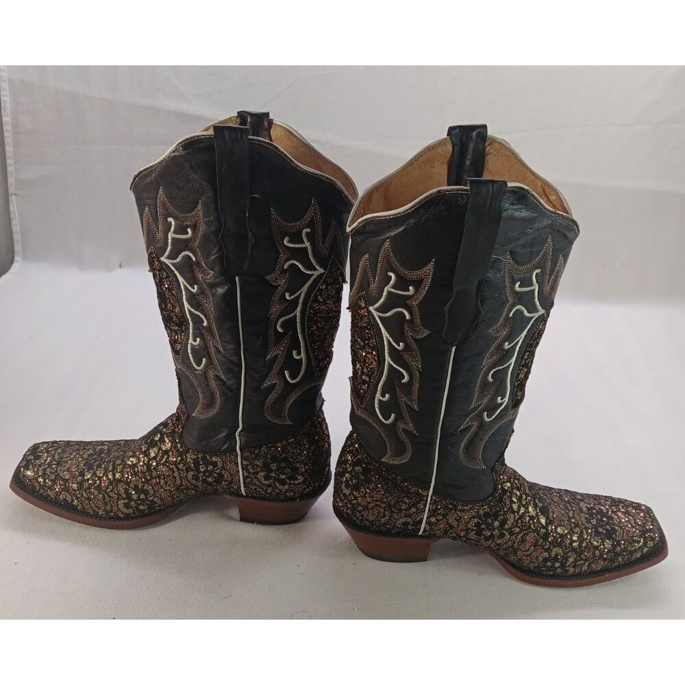 Tanner Mark Yadira Women’s 11 Black Gold Glitter Western Cowboy Boots